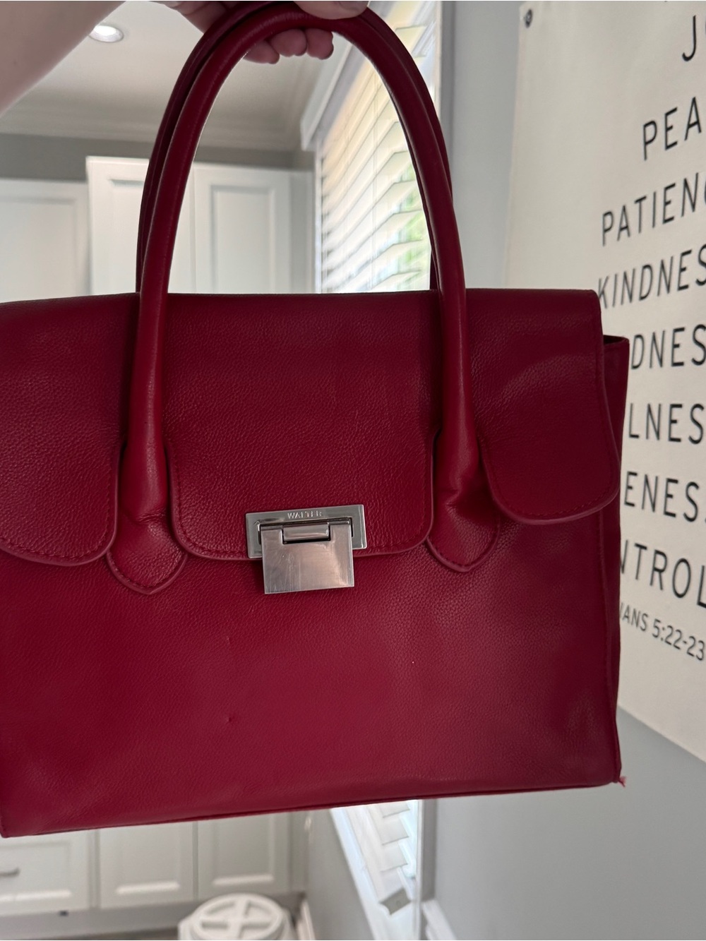 Walter Baker Red Leather Satchel Top Handle Structured Handbag - Picture 2 of 7
